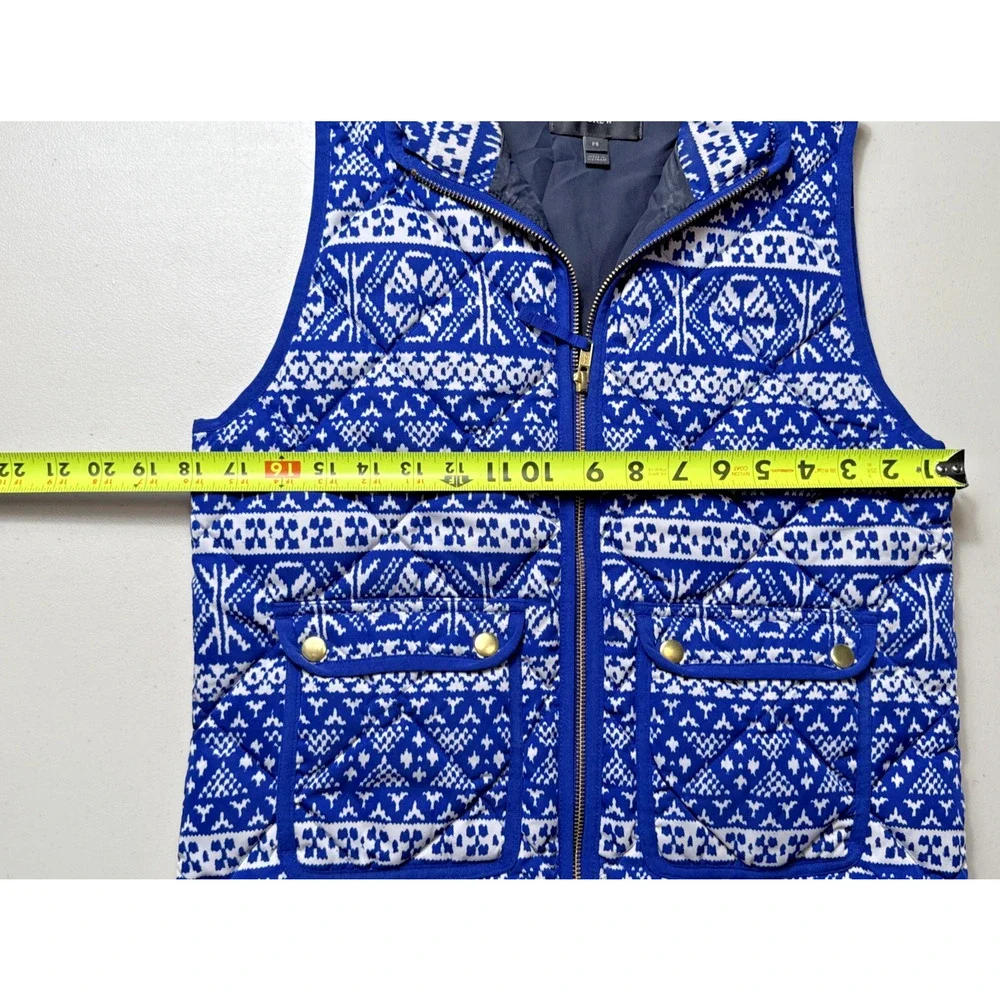Women's J. Crew Blue Fair Isle Down Puffer Vest Size Small PETITE Winter Holiday - Picture 8 of 9